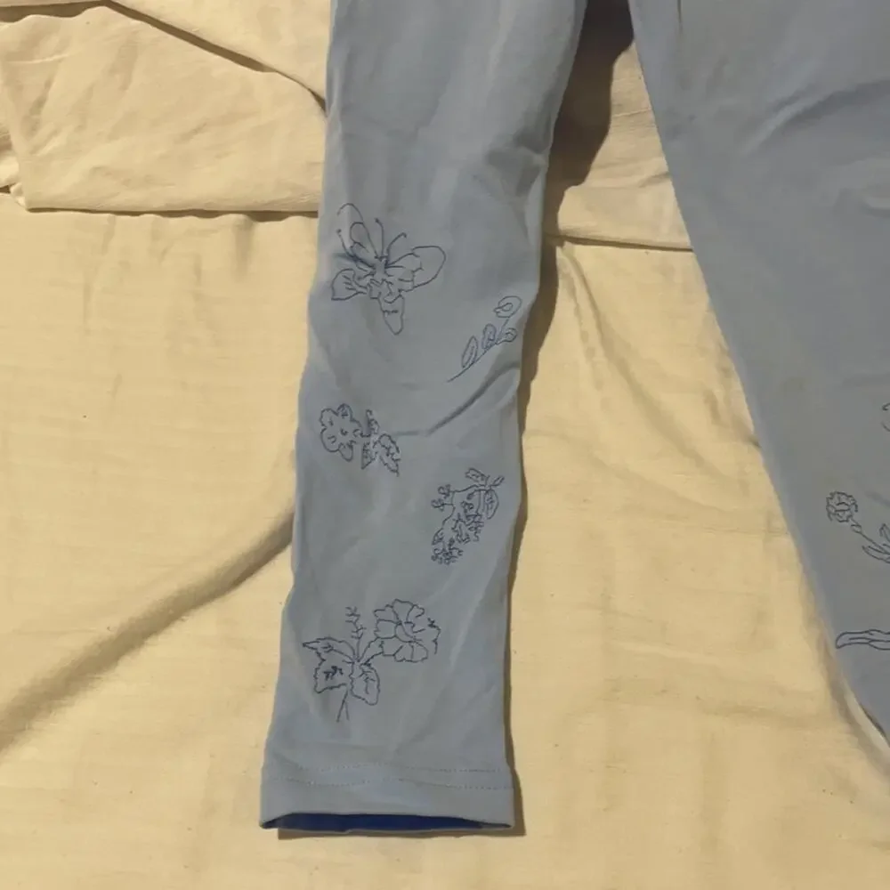 Ralph Lauren 5 light blue cotton spandex floral ankle embroidered legging euc